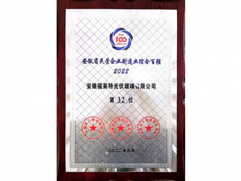 安徽省民營企業(yè)制造業(yè)綜合百強2022第32位（安福）